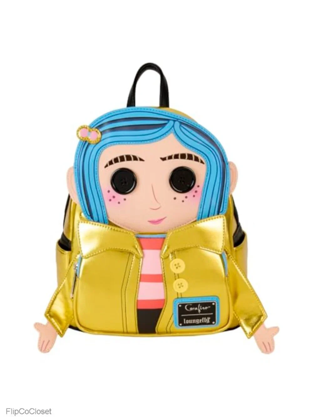 Faux Leather Mini Backpack Adjustable Straps 2 Pockets Coraline Cat Applique